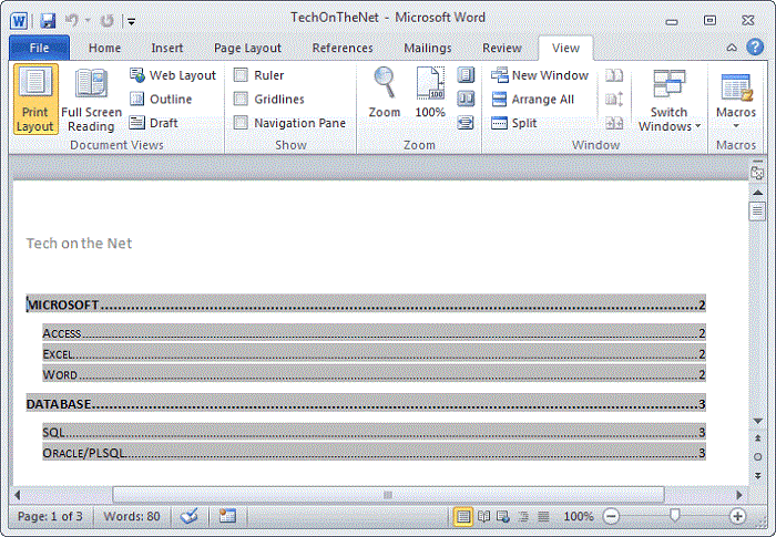 Microsoft word 2010